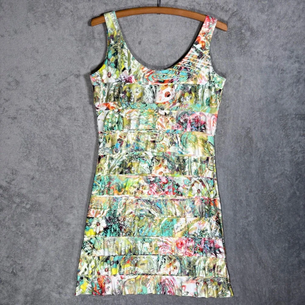 Joseph Ribkoff Artsy Abstract Floral Tiered Ruffle Sheath Dress Multi Color US10